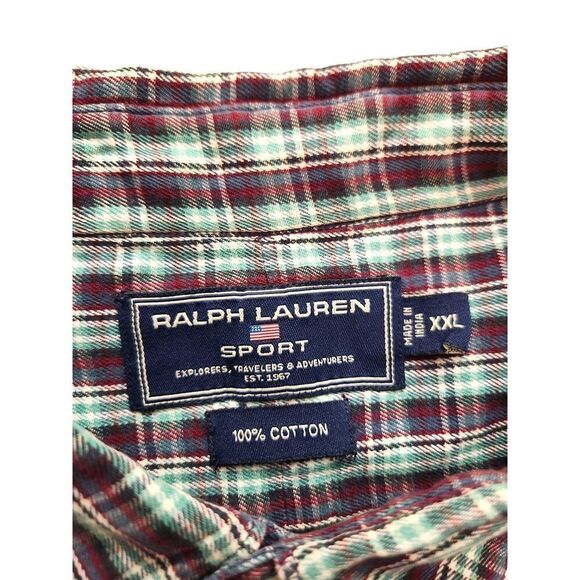 Vtg Ralph Lauren Polo Sport Men 2XL Pony Logo Flannel button up Plaid multicolor - Picture 3 of 8